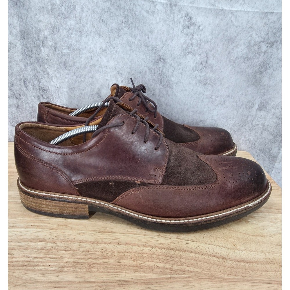 ECCO Kenton Derby Shoes Mens 12 EU 46 Brown Suede Leather Wingtip Oxford Comfort
